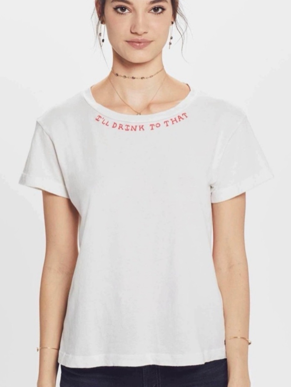 Mother Denim The Boxy Goodie Goodie Tee - I’ll Drink To That in White | Large